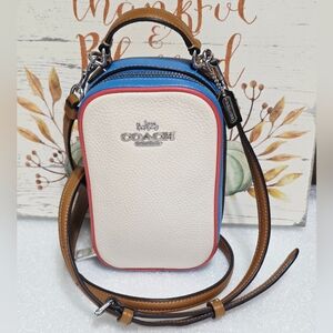 Coach Eva Phone Crossbody Colorblock Chalk Racer Blue Saddle Pink CK192 Leather